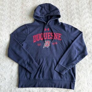 Duquesne University Hoodie Sweatshirt Mens Medium Navy Spell Out Logo Dukes UA